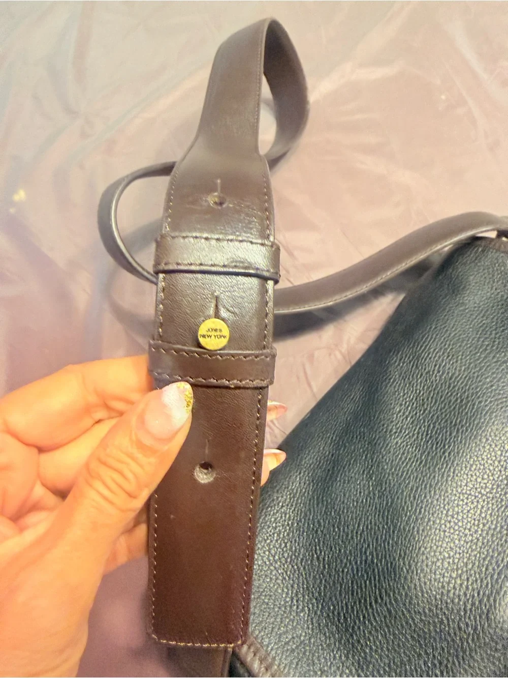 Jones New York Black Brown Leather Crossbody Messenger Bag